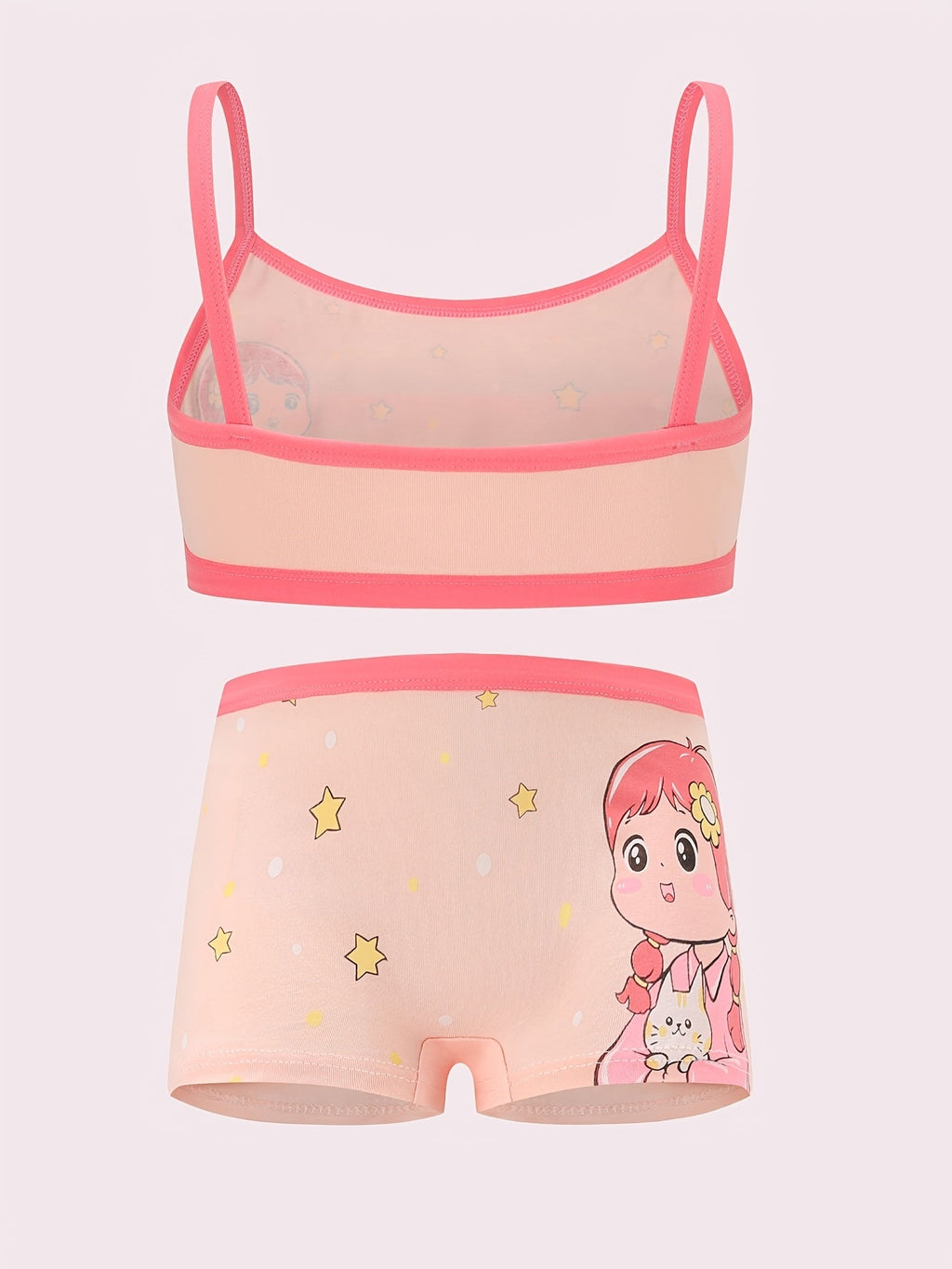 Girls Underwear Sets Four-Pack with Printed Camisole Bras and Boxer Briefs for Everyday Layering
