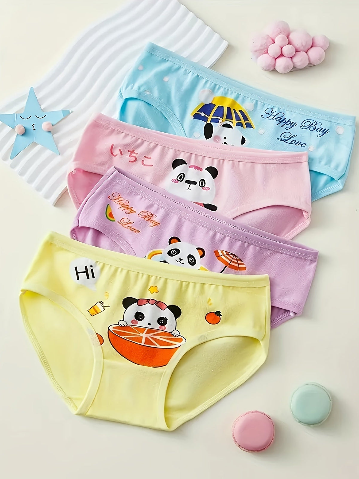 Girls' Cotton Briefs Eight-Pack with Assorted Cartoon Prints and Elastic Waists for Everyday Underwear Changes