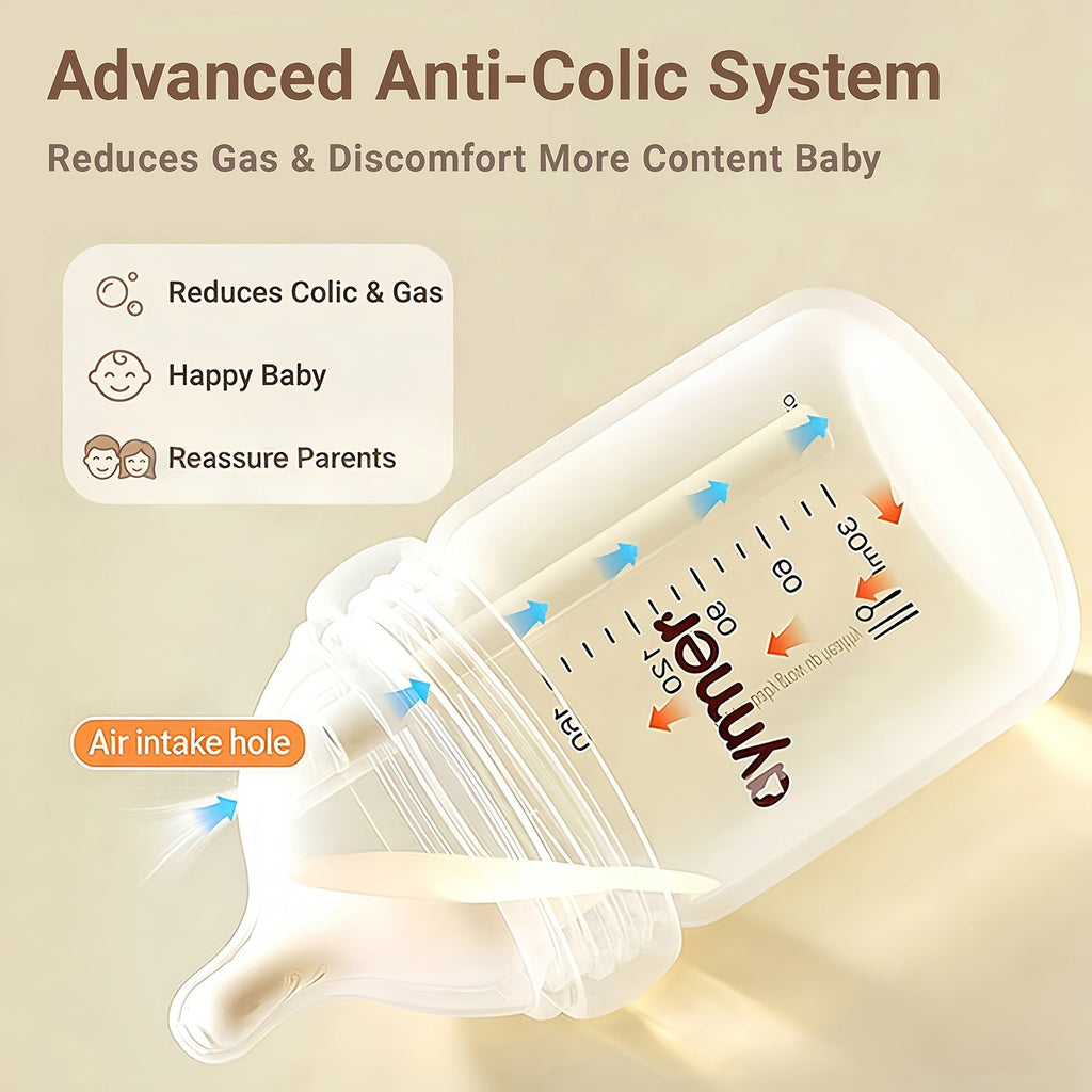Anti-Colic Baby Bottle Set - Wide-Neck Leak-Resistant Design – 3-Variant Selection