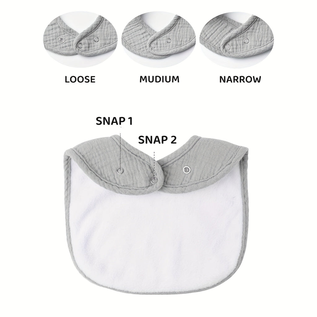 Baby Muslin Bibs Ten Pack in Mixed Colors with Adjustable Snaps and Polyester Fleece Backing