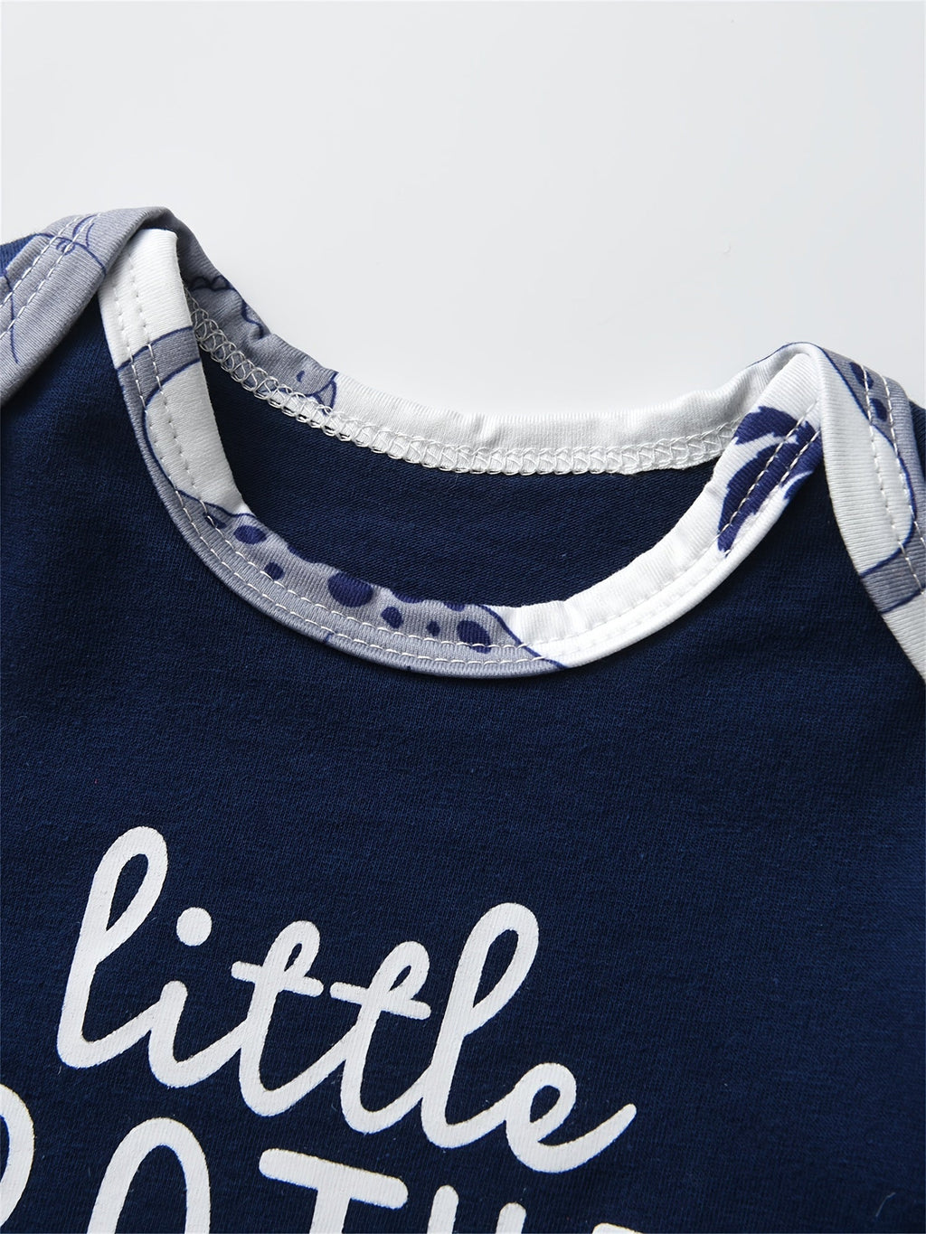 Baby Boy Outfit Set with a Little Brother Bodysuit and Dinosaur Pants in a Matching Three-Piece Design