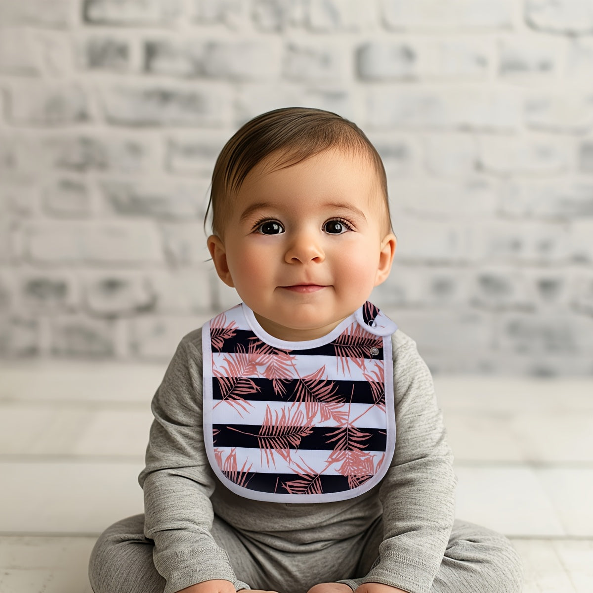 Baby Printed Feeding Bibs 12-Pack with Adjustable Snap Closures and Pink Navy Designs for Everyday Mealtimes