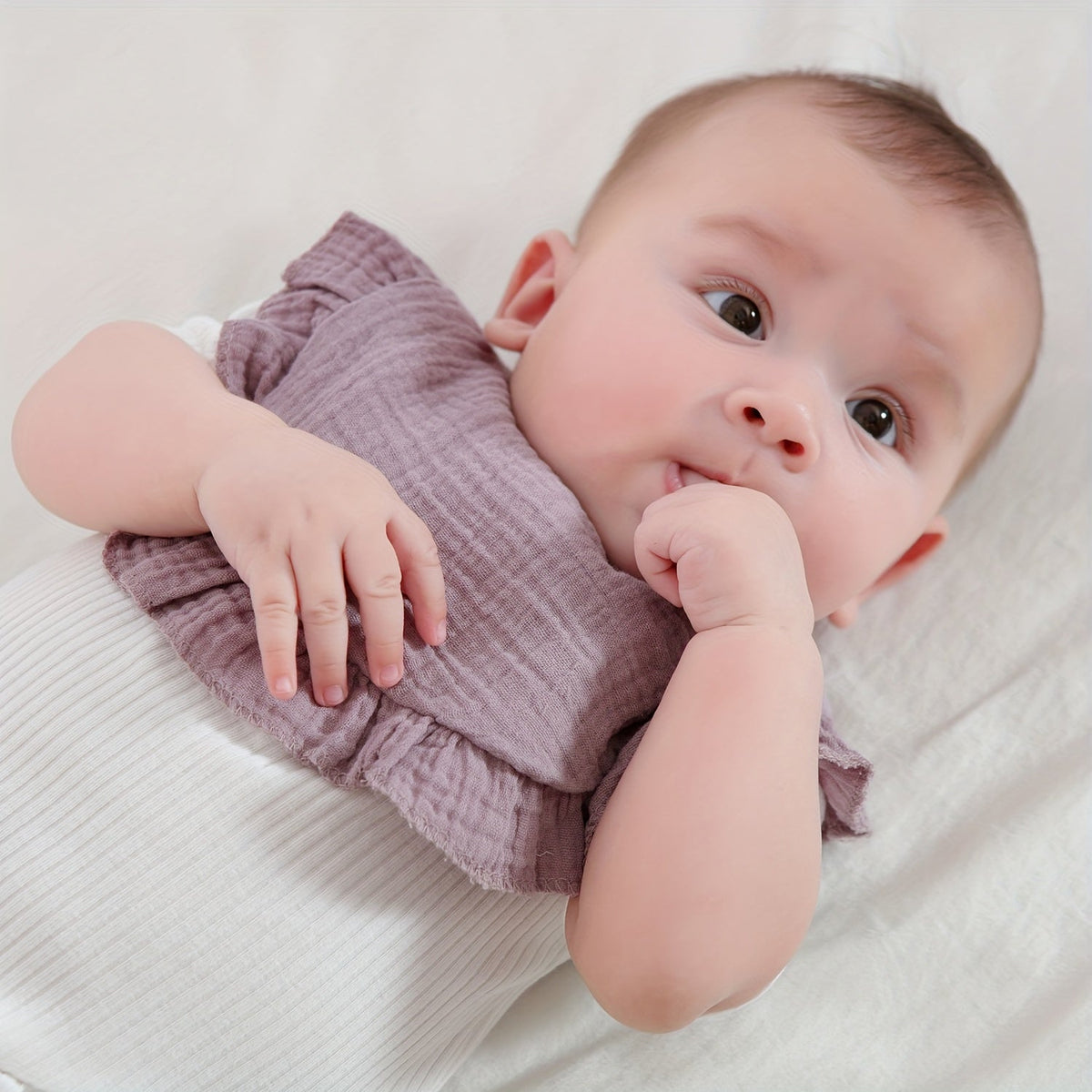 Baby Ruffled Muslin Bibs 7-Pack with Snap Closures and Coordinating Colors for Everyday Feeding and Drool Care