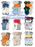 Baby Boy Cotton Bodysuits Five Pack in Random Cartoon and Sports Designs with Short Sleeves and Snap Bottoms