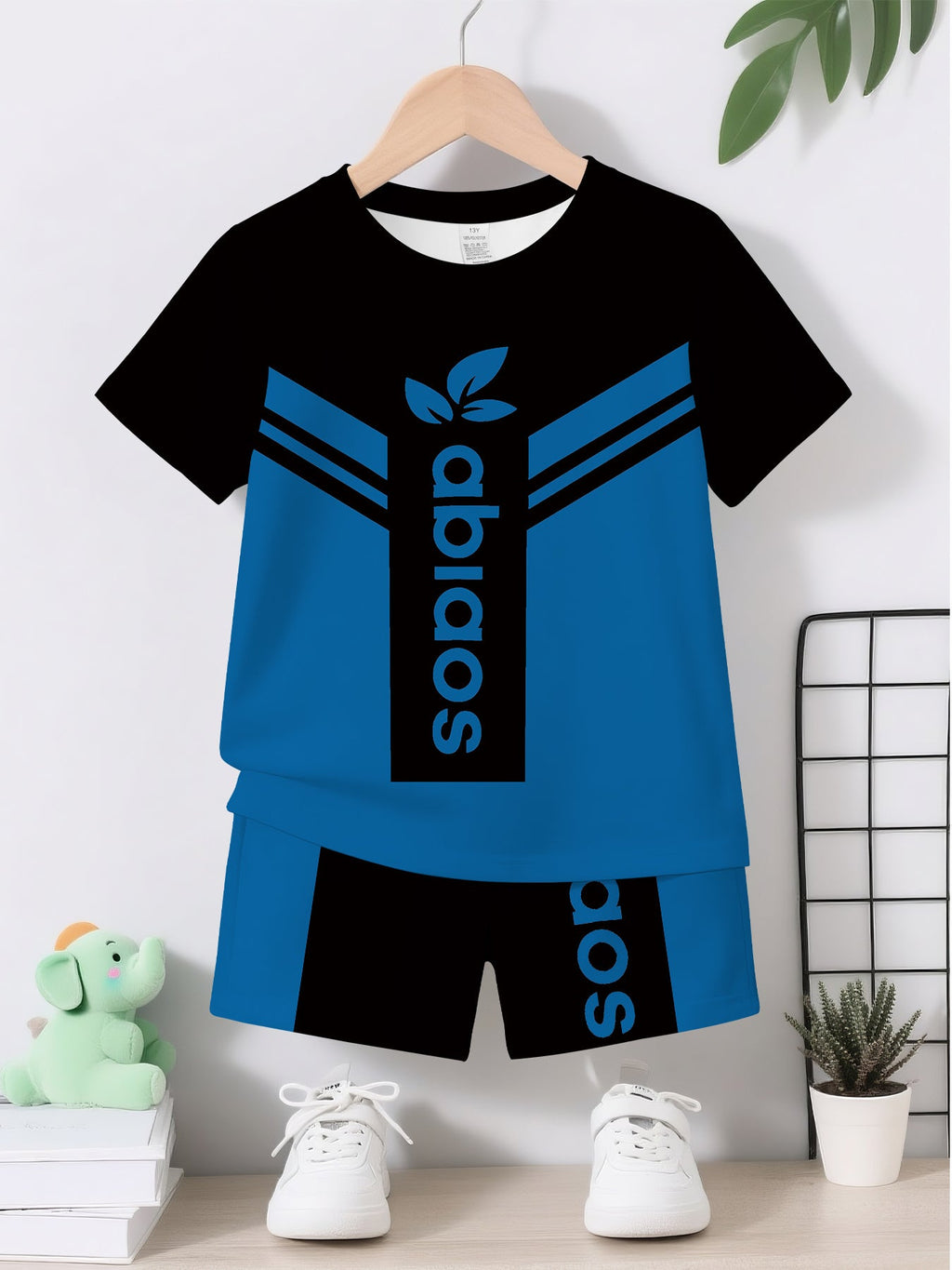 Baby Boys' Color Block T-Shirt and Shorts Set with Bold Letter Graphics for Casual Summer Outfits