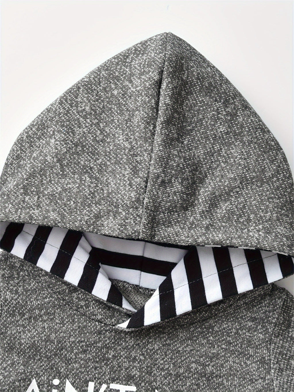 Baby Boys' Grey Hooded Bodysuit and Pants Set with Mama Lettering and Black White Striped Trim