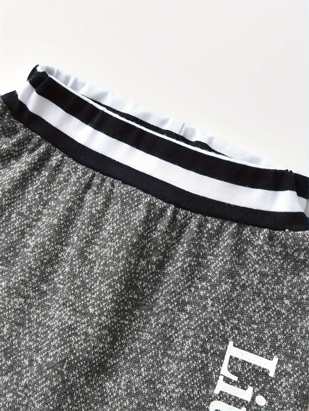 Baby Boys' Grey Hooded Bodysuit and Pants Set with Mama Lettering and Black White Striped Trim