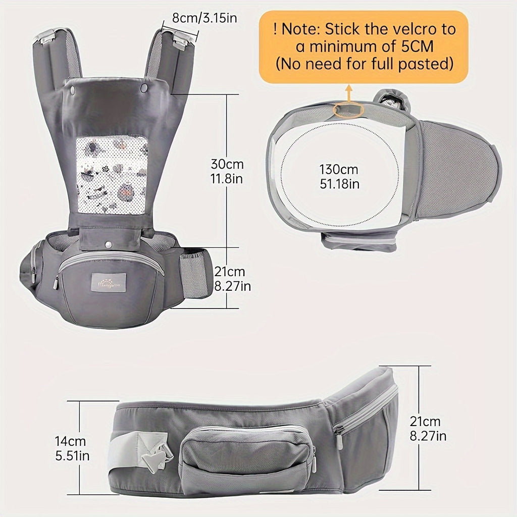 Baby Hip Carrier with a Hood and Breathable Front Panel in Gray for Adjustable Close Carrying