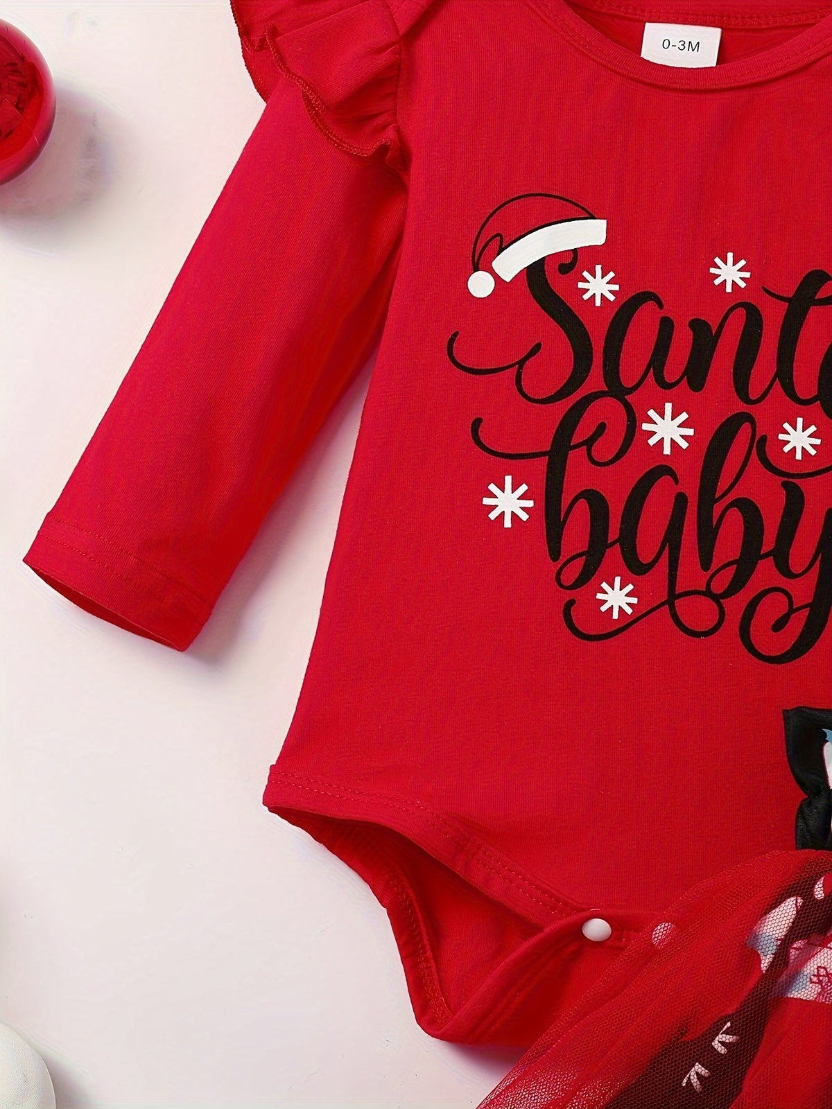 Baby Girls' Santa Baby Christmas Bodysuit and Mesh Skirt Set with a Matching Bow Headband for Holiday Photos
