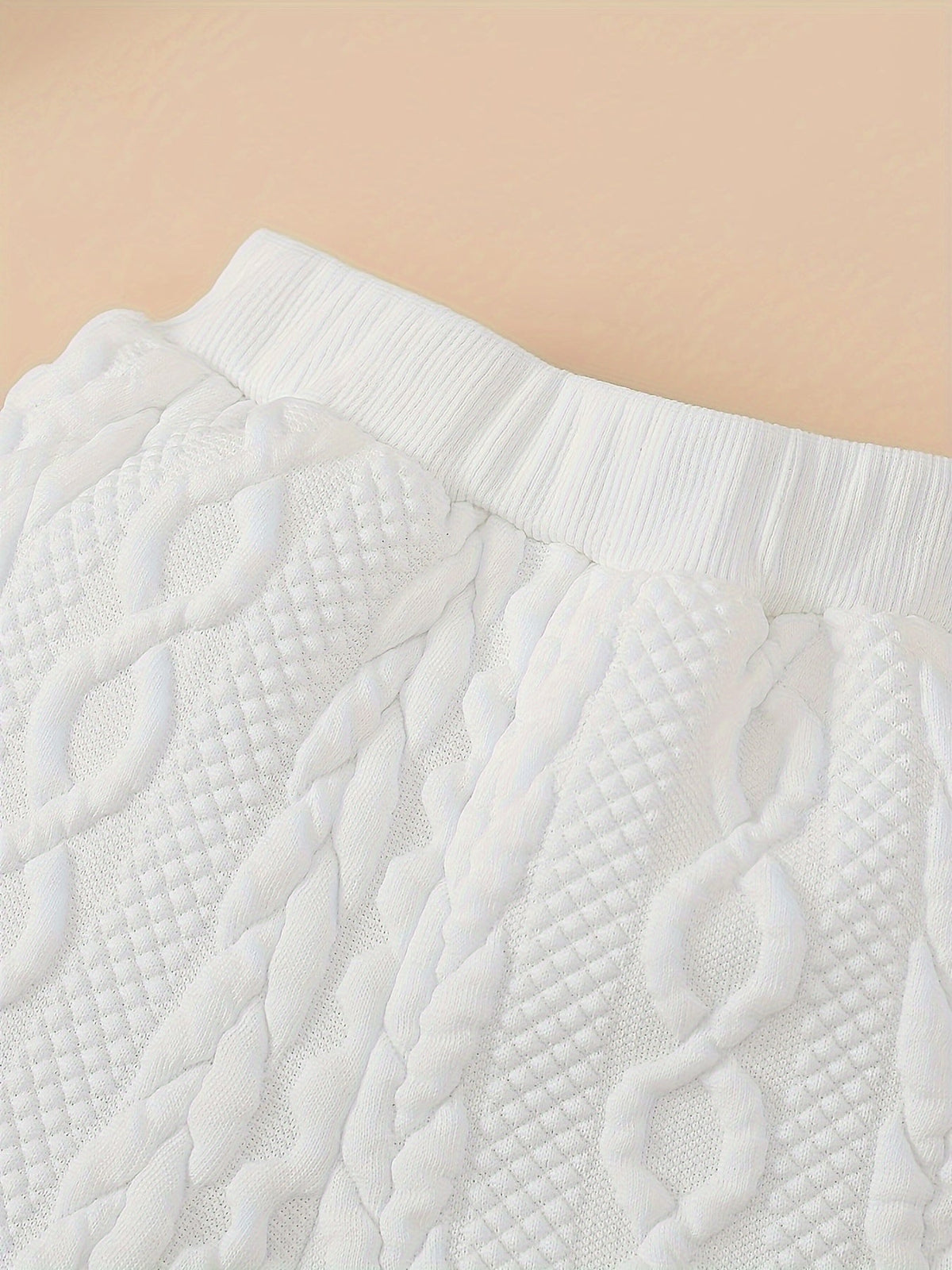 Baby Girls' White Romper Set with a Plush-Trim Hood and Cable Texture Pants for Cool-Weather Outfits