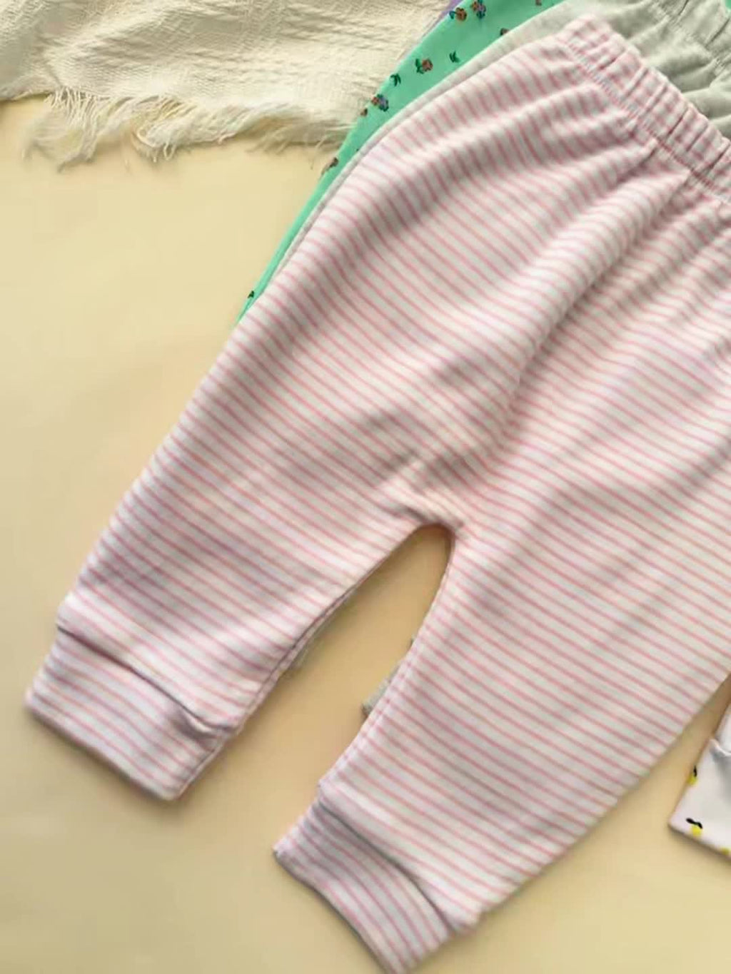 Baby Girl Pants Ten Pack in Pastel Colors with Animal Prints and Cuffed Ankles for Everyday Outfit Changes
