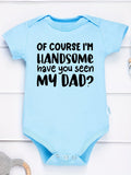 Sky Blue Baby Bodysuit with a Handsome Like Dad Slogan and Short Sleeves for Playful Everyday Outfits