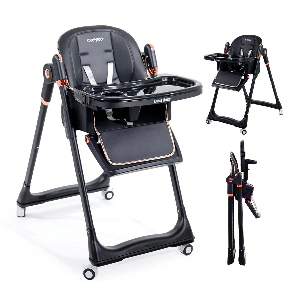 Adjustable Baby High Chair with a Removable Tray and Folding Frame, Four Height Settings for Family Mealtimes