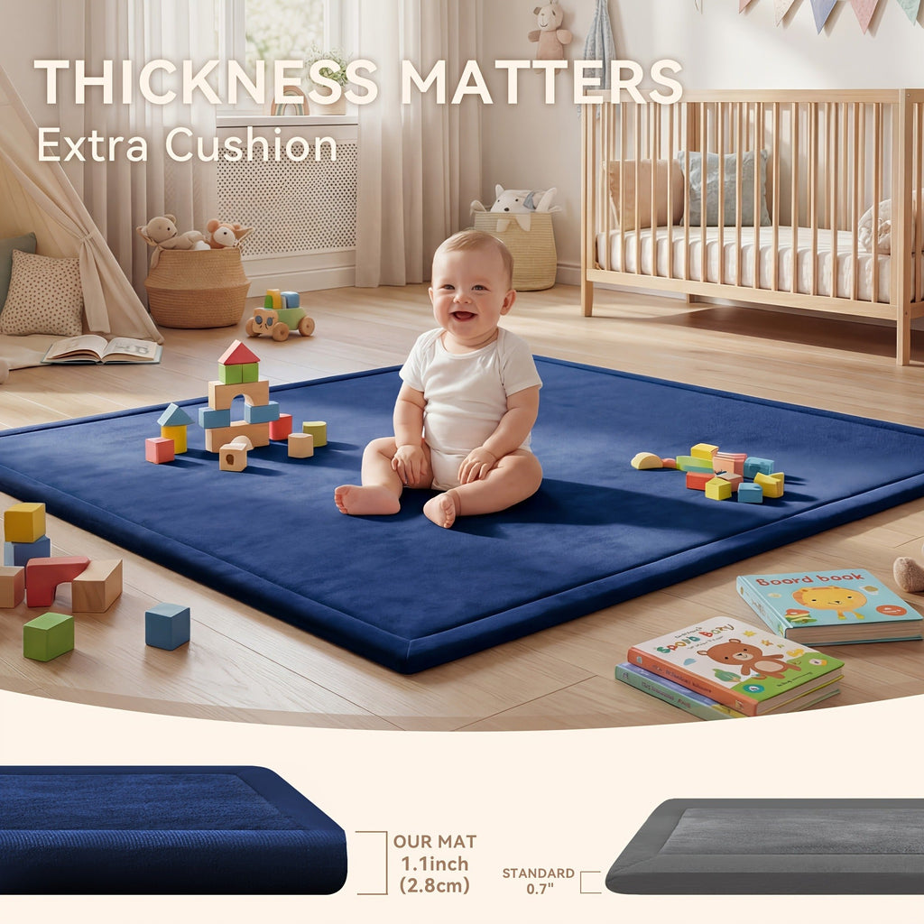 Cushioned Baby Play Mat with a Coral Velvet Surface and 1.1-Inch Memory Foam for Comfortable Floor Time