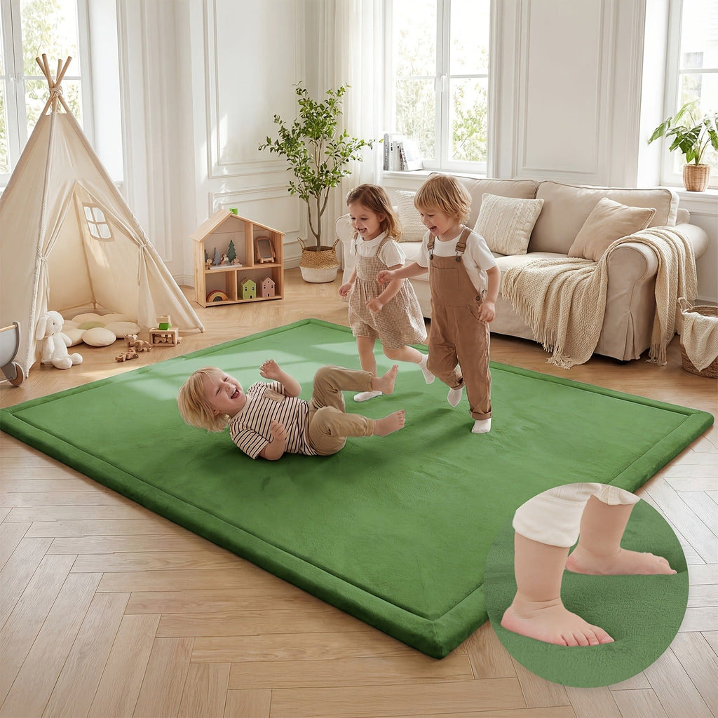 Cushioned Baby Play Mat with a Coral Velvet Surface and 1.1-Inch Memory Foam for Comfortable Floor Time