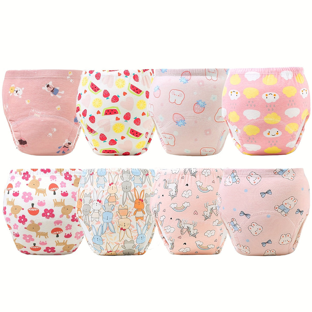 Baby Training Pants Eight Pack with Random Pink or Blue Prints and Elastic Waists for Potty Training
