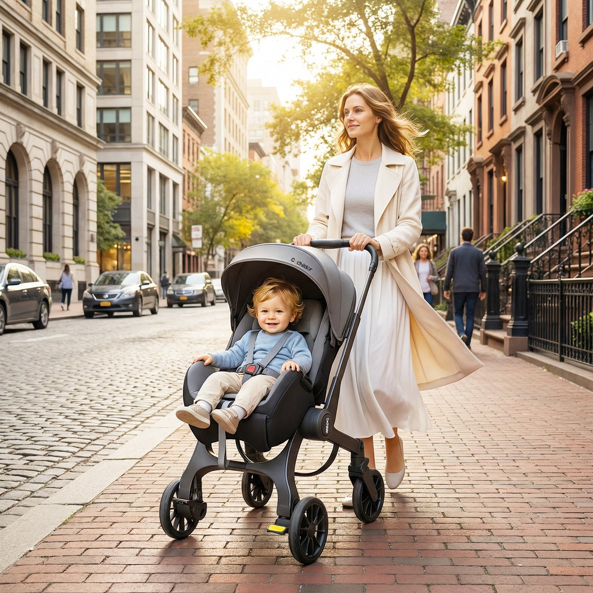 Foldable Baby Stroller with Reversible Seating and an Adjustable Canopy for Walks and Everyday Outings