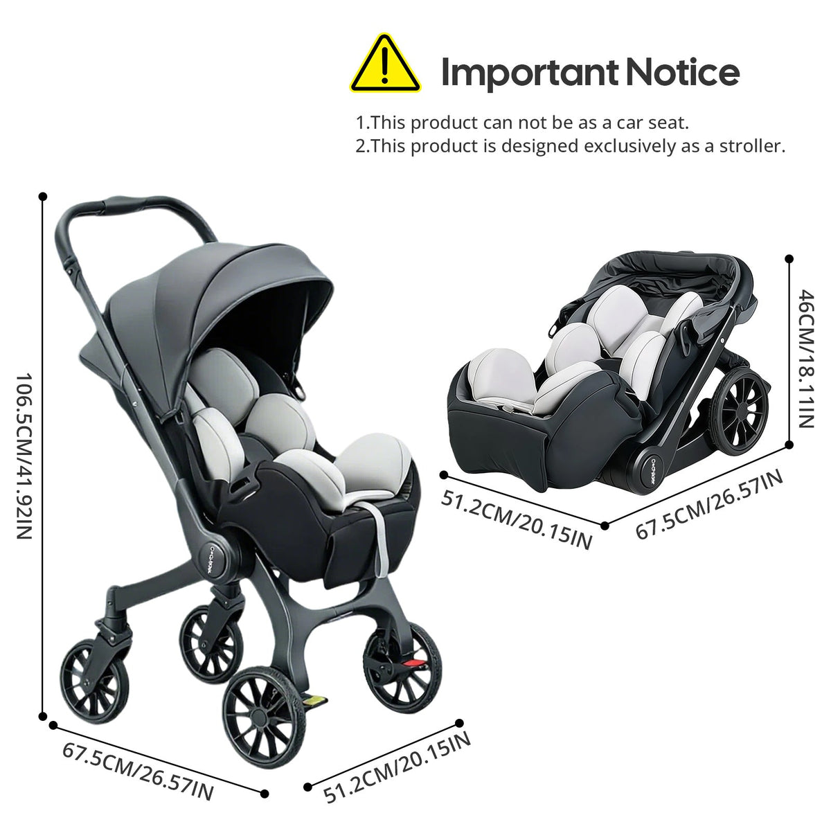 Foldable Baby Stroller with Reversible Seating and an Adjustable Canopy for Walks and Everyday Outings