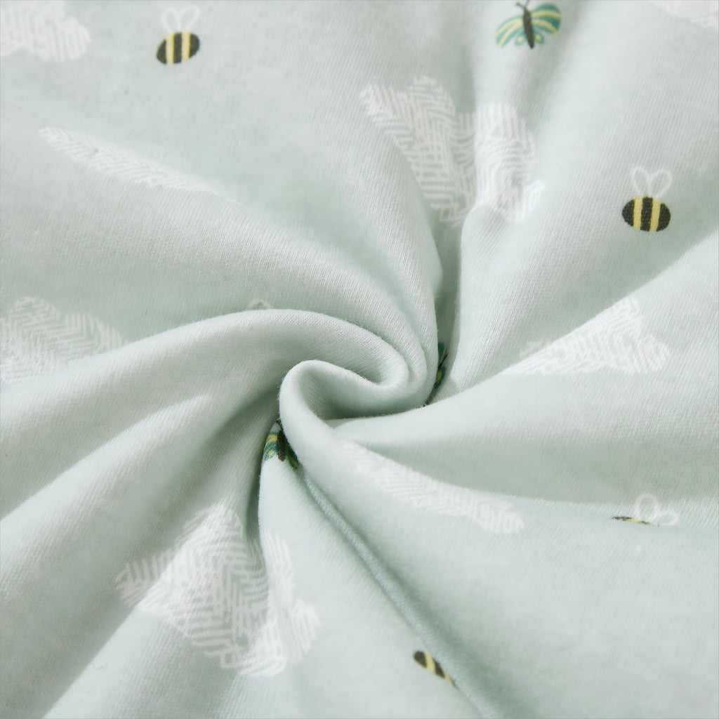Quilted Baby Sleep Sack in Green Bee Print with Two-Way Zipper and Sleeveless Shape for Cooler Seasons