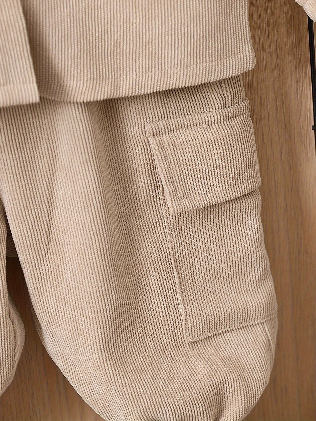 Baby Boys' Jacket and Pants Set with Button Front Chest Pockets in Khaki or Dark Brown Workwear Style