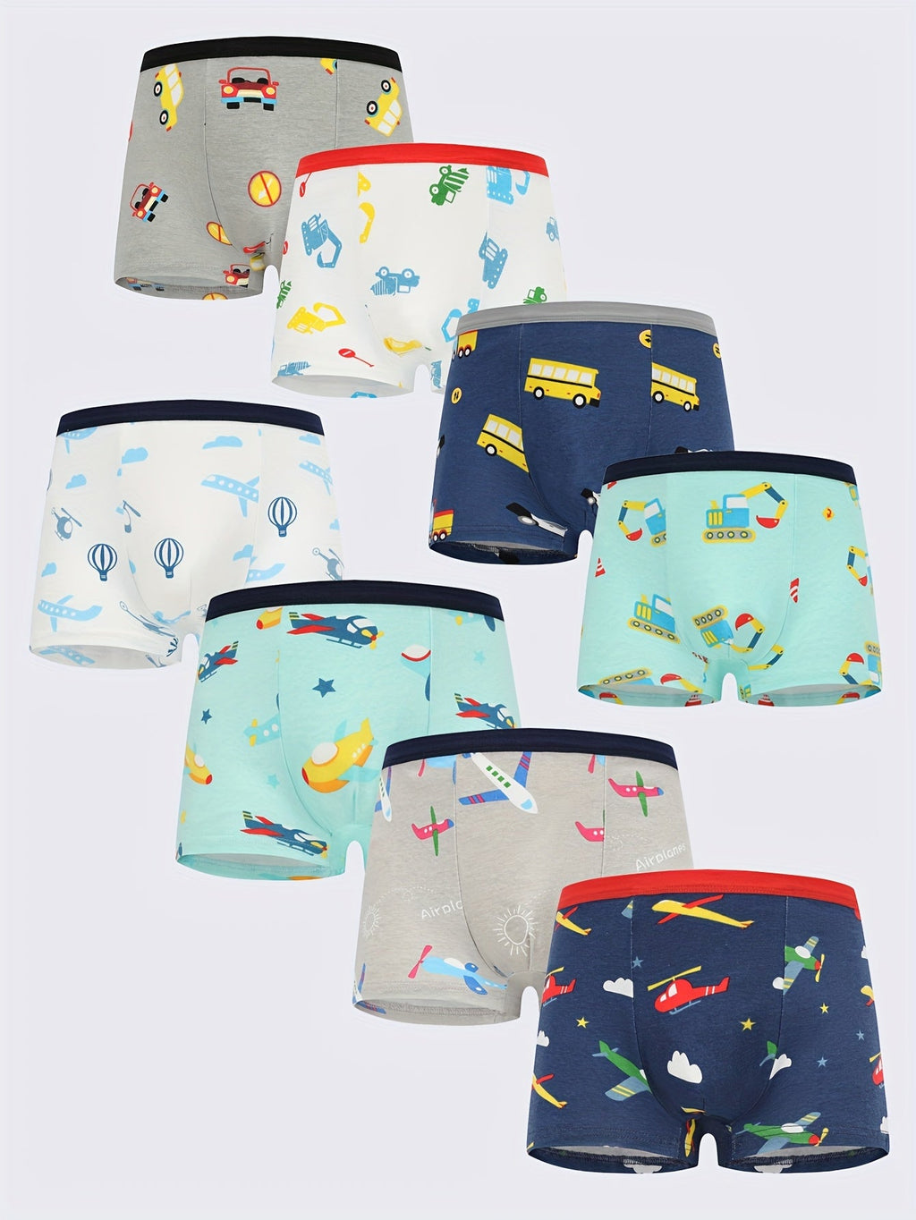 Boys' Cotton Boxer Briefs 8-Pack with Vehicle and Airplane Prints for Everyday Underwear Changes