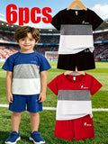 Boys' Color Block T-Shirt and Shorts Sets 6-Piece Pack for Coordinated Summer Play and Everyday Outfits