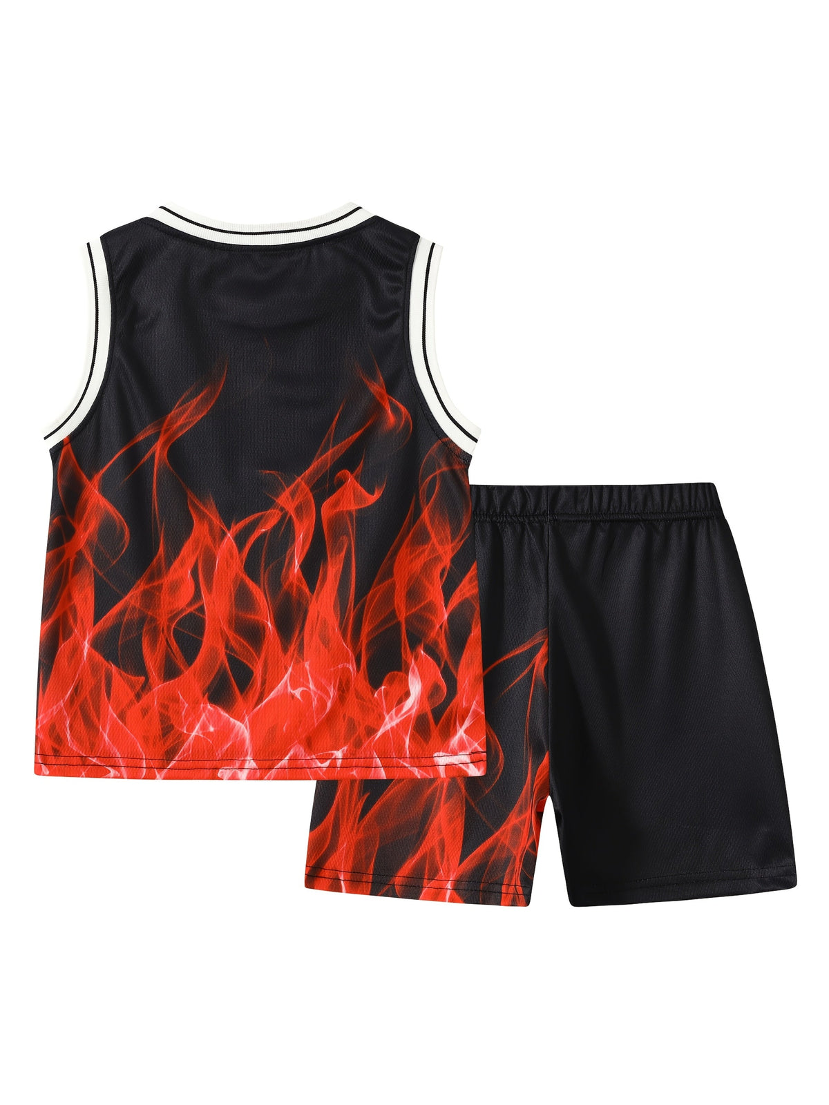 Boys' Flame Print Outfit Set with Three Number 23 Tank Tops and Matching Shorts for Summer Casual Wear