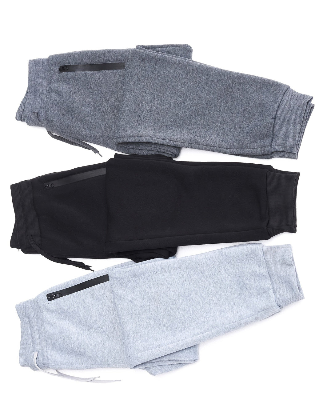 Boys' Fleece Jogger Pants 3-Pack with Zipper Pockets and Drawstring Waists for Sports and Casual Wear
