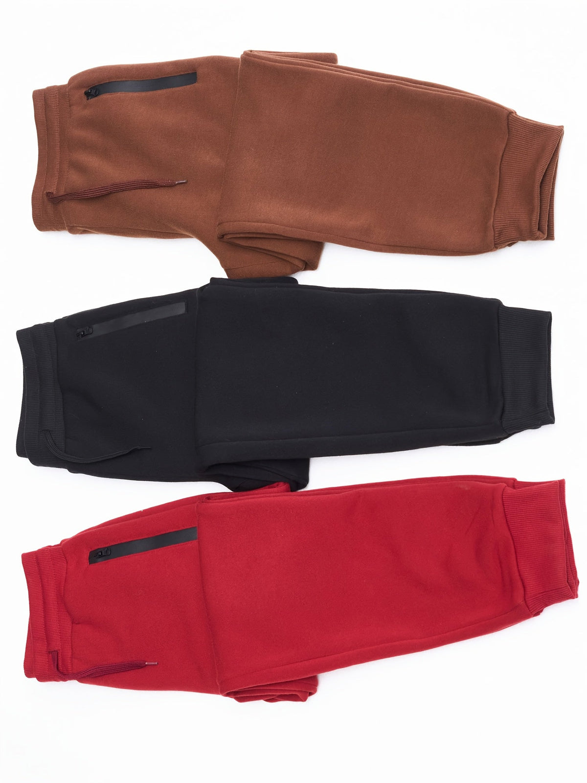 Boys' Fleece Jogger Pants 3-Pack with Zipper Pockets and Drawstring Waists for Sports and Casual Wear