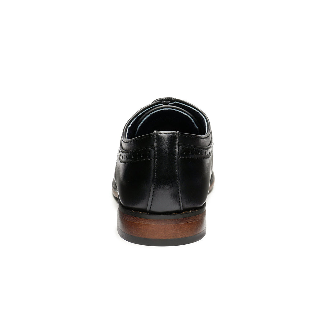 Boys' Dress Shoes with Cap Toe Brogue Details and Lace-Up Fronts in Black, Brown or Dark Brown