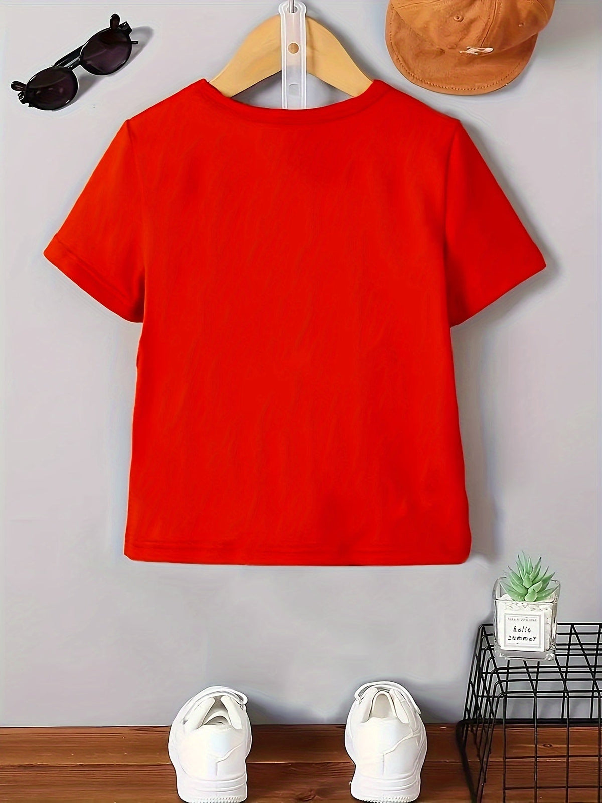 Boys' Red Cotton T-Shirt with I Love My Grandma and Grandpa Lettering for Short-Sleeve Family Outfits
