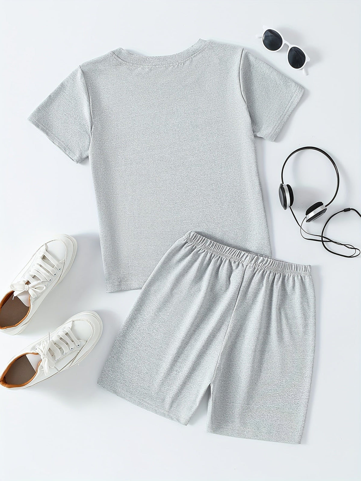 Boys' Black T-Shirt and Shorts Set with Colorful BRUH Graffiti Lettering for Casual Summer Outfits