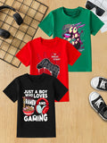 Boys' Gamer Graphic T-Shirts 3-Pack in Black, Red and Green for Casual Summer Outfits and Game Days