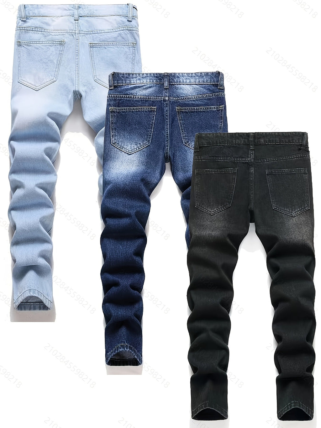 Boys' Slim Fit Jeans 3-Pack in Light Blue, Dark Blue and Black Washes for Everyday Casual Outfits