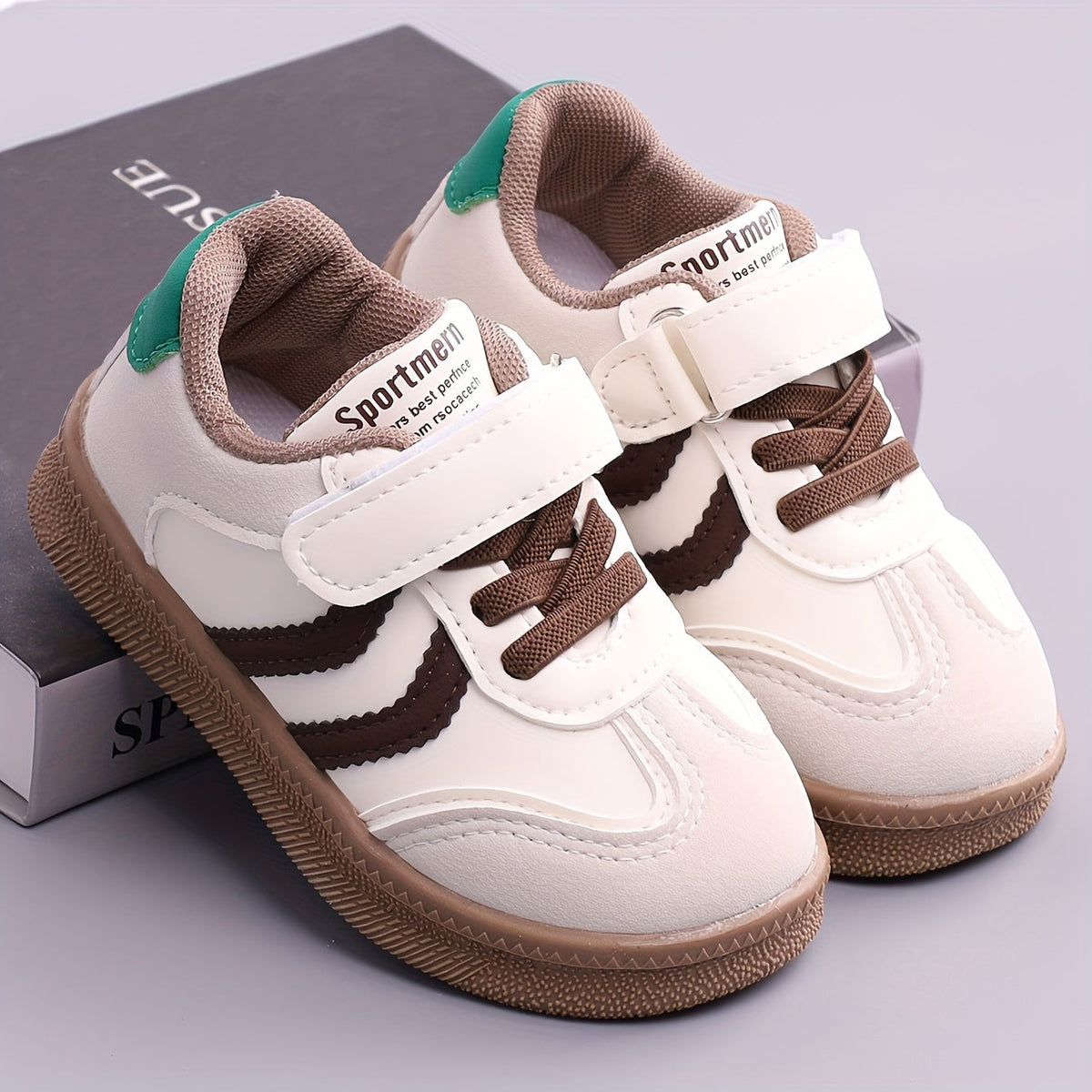 Toddler Striped Sneakers with Hook-and-Loop Top Straps and Tan Soles for Everyday Casual Outfits