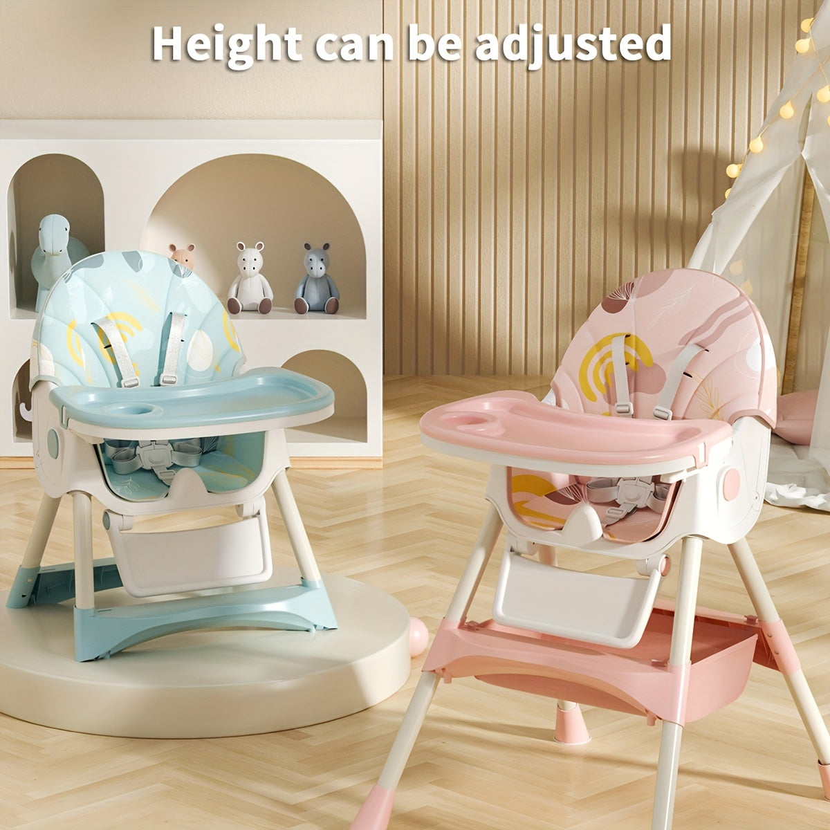 Convertible Baby High Chair for Dining and Rocking with a Folding Frame and Adjustable Reclining Backrest