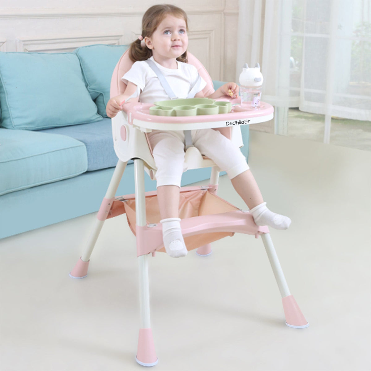 Folding Baby High Chair with an Adjustable Backrest and Feeding Tray for Supervised Mealtimes