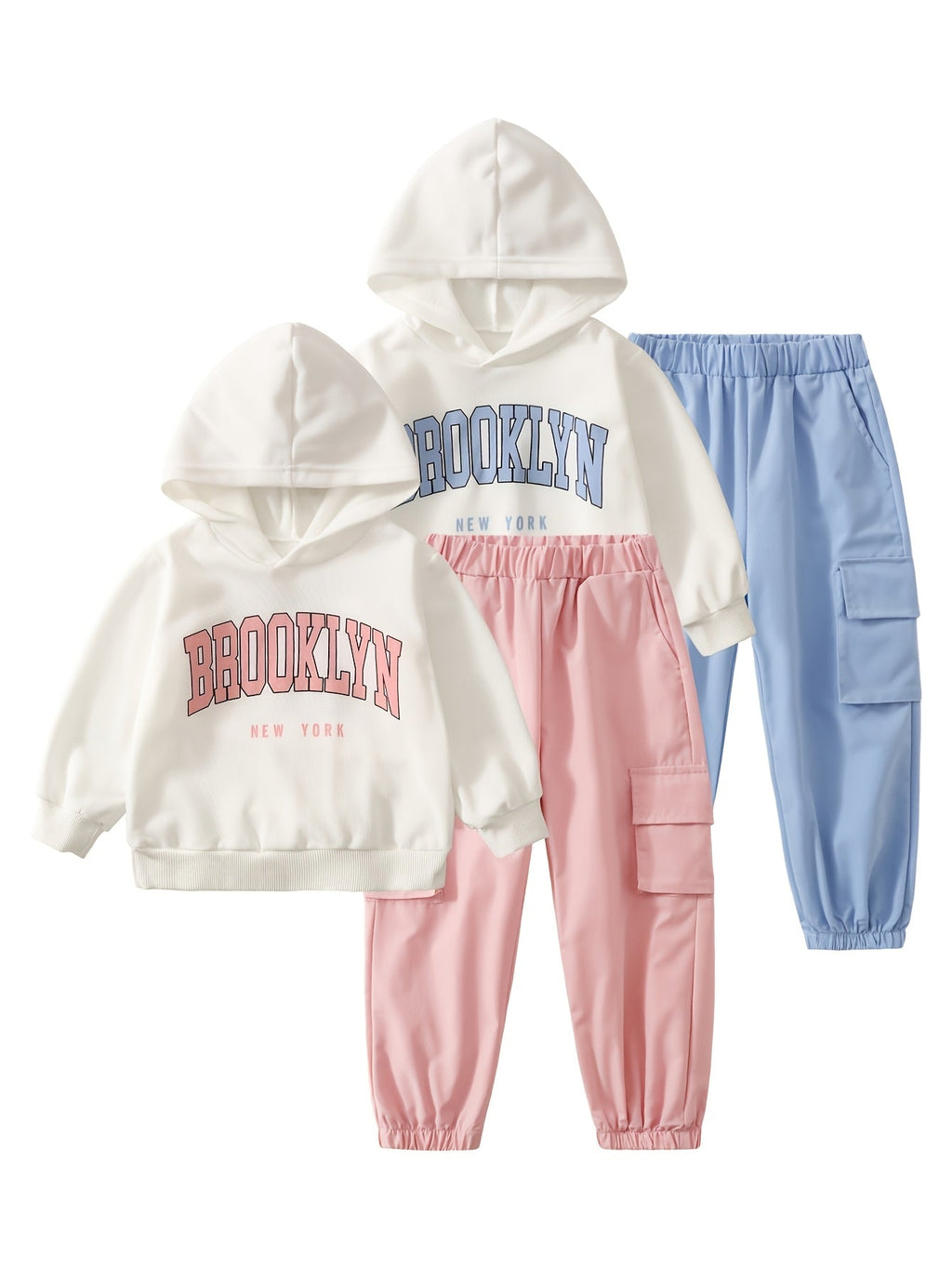 Girls' Autumn Winter Outfit Sets - 4-Set Random Print Hoodie Styles
