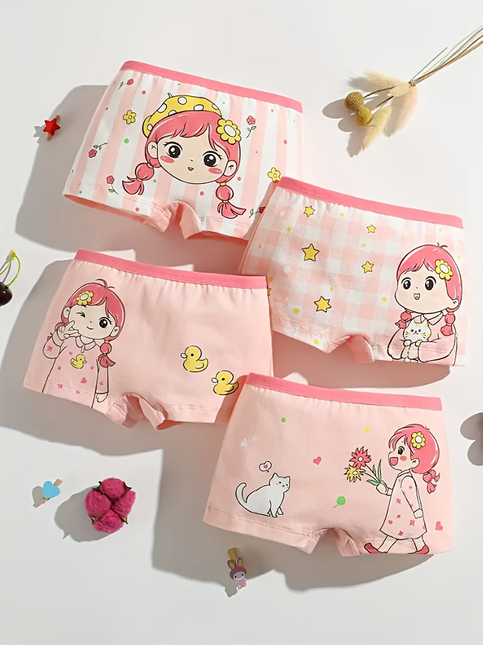 Girls' Cartoon Boxer Briefs Twelve Pack in Random Mixed Colors with Girl and Animal Prints for Daily Changes