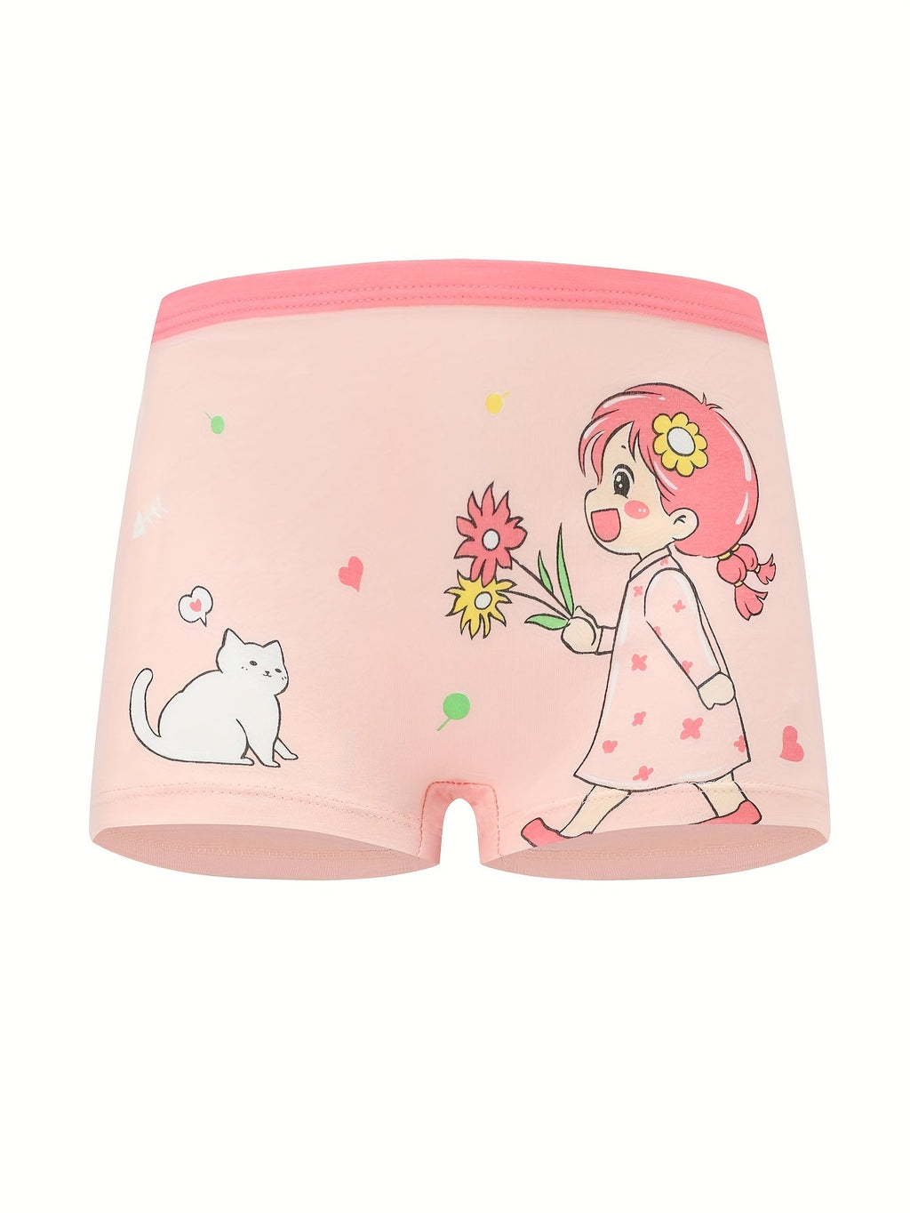 Girls' Cotton Boxer Briefs Eight Pack in Pink and Pastel Shades with Cartoon Girl and Animal Prints