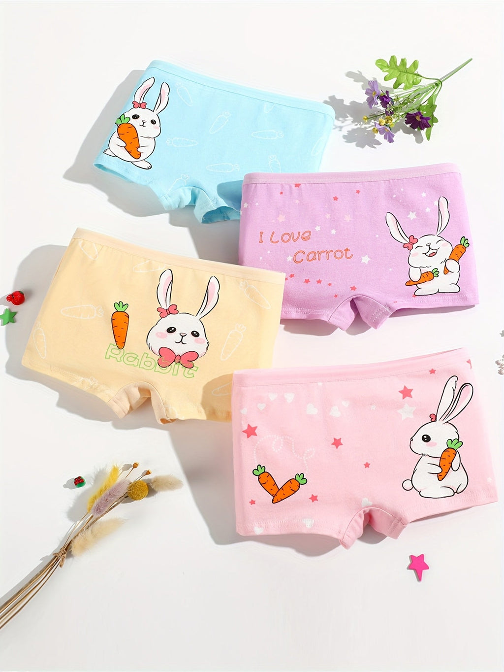 Girls' Cotton Boxer Briefs 8-Pack with Rabbit and Cartoon Girl Prints for Everyday Underwear Changes