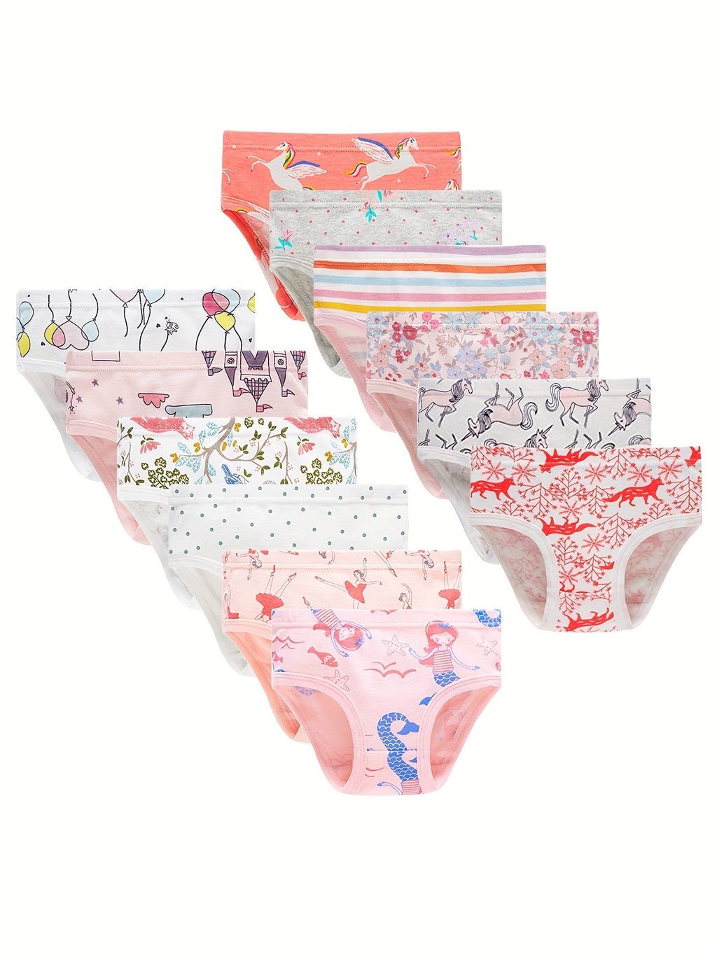 Girls' Briefs Twelve-Pack with Dolphin and Fox Prints in Mixed Colors for Everyday Underwear Changes