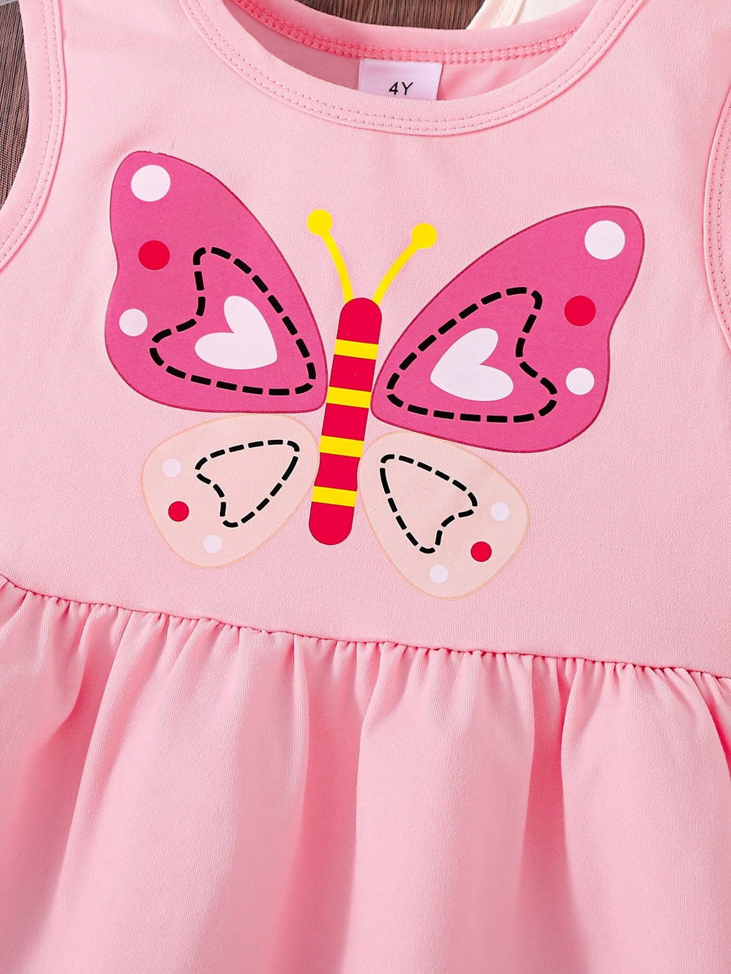 Girls' Three-Pack Sleeveless Dresses with Pink Butterfly and Heart Prints for Everyday Summer Outfits