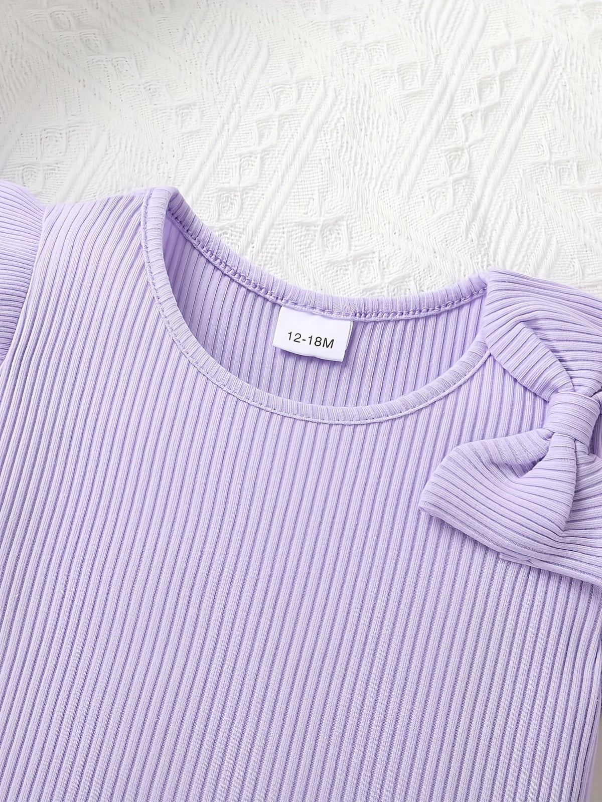 Girls' Purple Ruffle Sleeve Top and Butterfly Print Shorts Set with Matching Bow Details for Summer