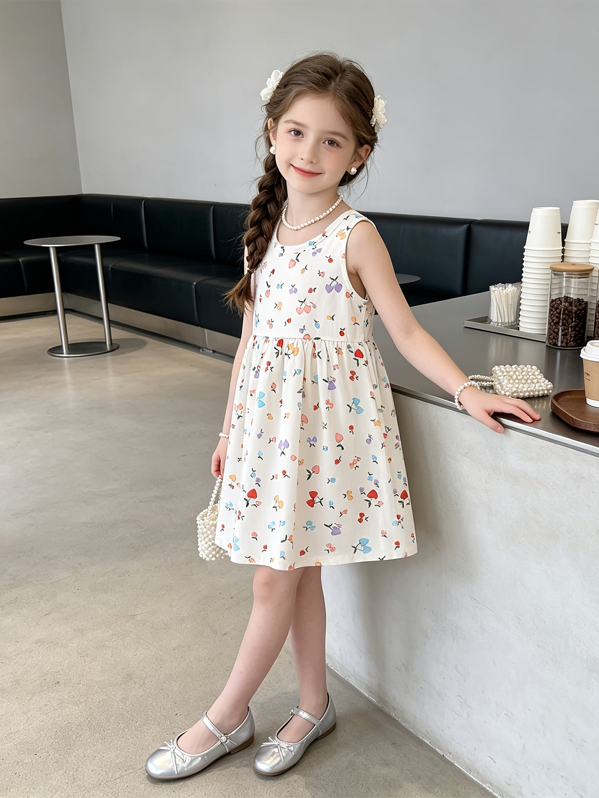 Girls' Sleeveless Summer Dresses 10-Pack in Random Prints with Gathered Skirts for Everyday Outfits