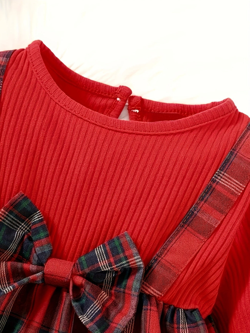 Baby Girls' Plaid Pants Set with a Bow-Front Peplum Top and Ruffled Hems for Festive Family Outfits