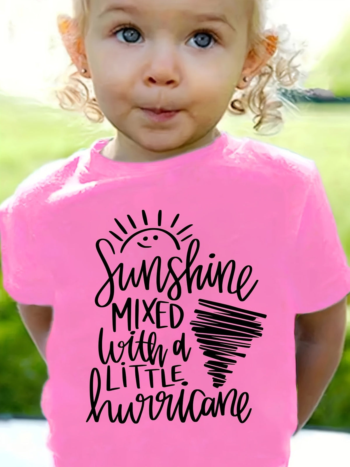 Girls' Sunshine and Hurricane Graphic T-Shirt with Short Sleeves and a Relaxed Fit for Summer Outfits