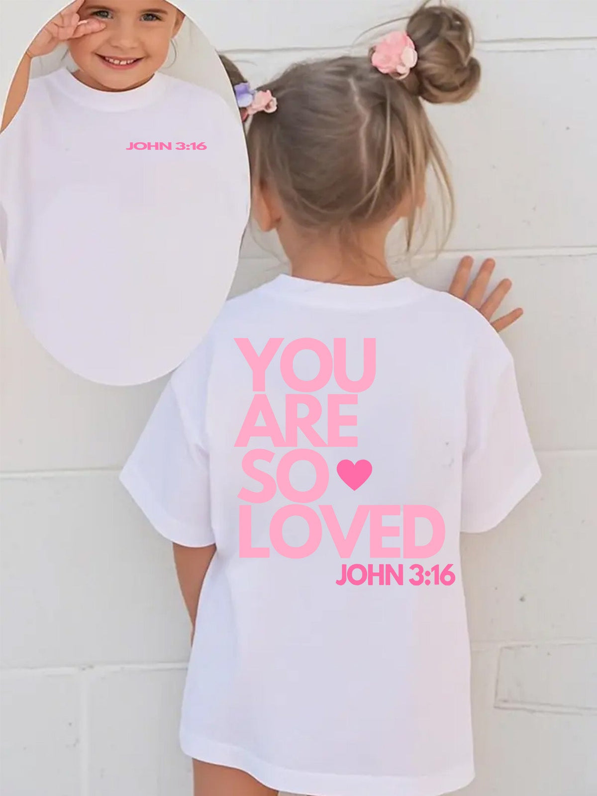 Girls' T-Shirt with John 3:16 Chest Lettering and a Short Sleeve Crew Neck Cut for Casual Church Outfits