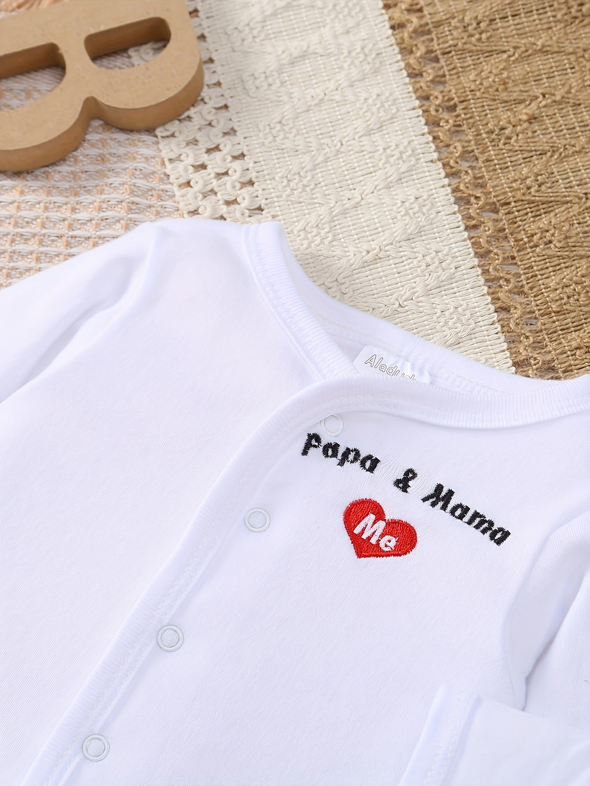 Baby Papa and Mama Heart Outfit Set in White with Coordinating Bodysuits and Footed Pieces for Daily Changes