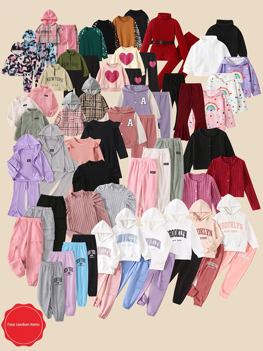 Girls' Clothing Multipack with Four Random Pieces in Assorted Colors for Fall and Winter Wardrobe Changes